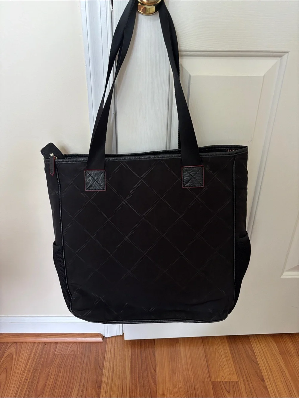 Vera Bradley Black Quilted Laptop Tote with Red Stitching
